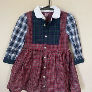 Ralph Lauren Red and Black Plaid Button-Up Dress with White Collar